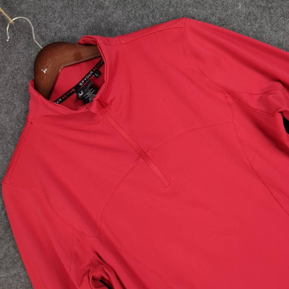 Spyder Active Womens Large Red 1/4 Zip Pullover Long Sleeve Thumbholes Mock Neck